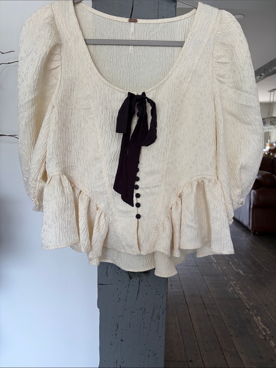 Free People Tops - Cream Peplum Tie-Front Blouse with Button Detail BY FREE PEOPLE